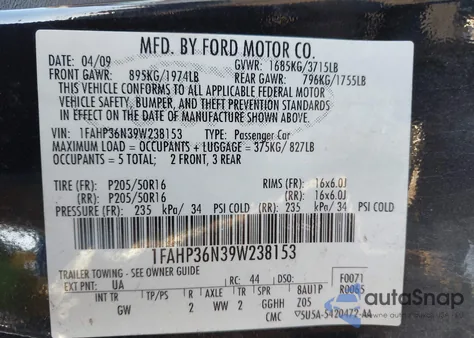 2009 Ford Focus Ses from USA, damaged, VIN 1FAHP36N39W238153
